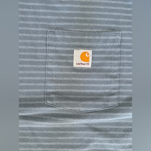 Carhartt  Heavyweight Short Sleeve Pocket Shop T Shirt Blue Stripe Size L - Picture 5 of 7